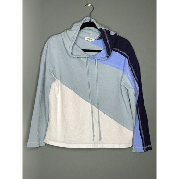 Umgee USA Women's Small Color Block 100% Cotton Hooded Drawstring Sweatshirt - Picture 1 of 9